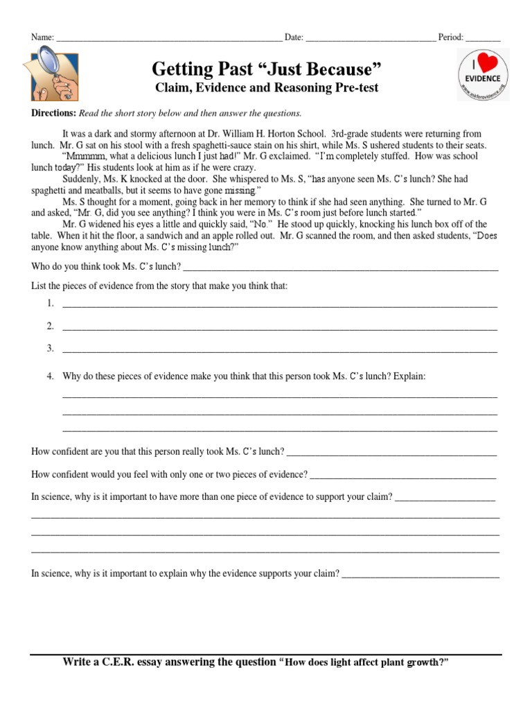 Claim Evidence Reasoning Pre-Test  Reproduction  Sexual Reproduction In Claim Evidence Reasoning Science Worksheet