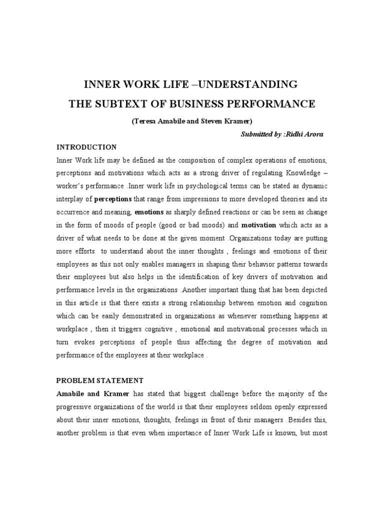 Inner Work Life - Report | PDF | Emotions | Motivation