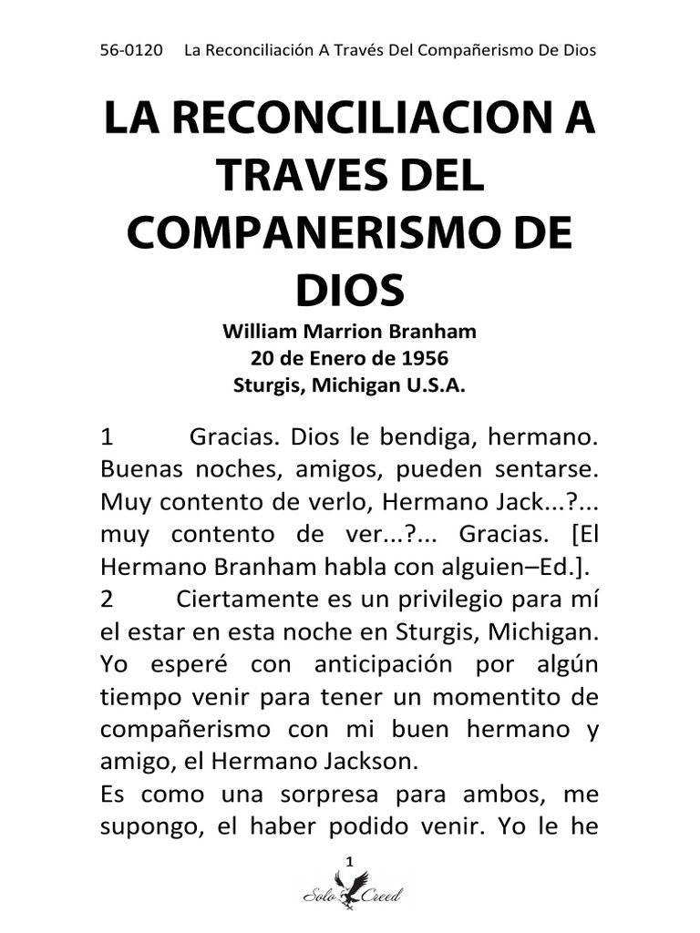 56-0120 La Reconciliacion A Traves Del Compañerismo de Dios | PDF ...