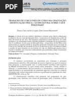 TRABALHO DE CONCLUSÃO DE CURSO NA GRADUAÇÃO EM EDUCAÇÃO FÍSICA – LICENCIATURA