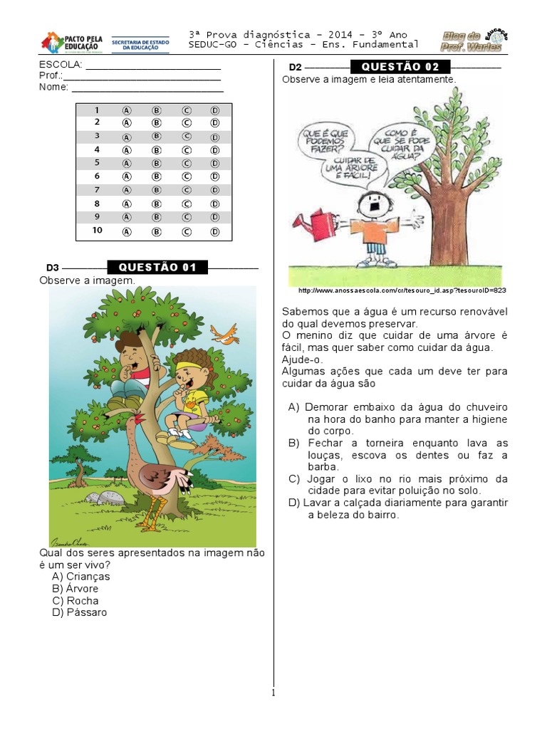 3 P.D - 2014 - (3º Ano E.F - Ciências) - (Blog Do Prof. Warles) | PDF ...