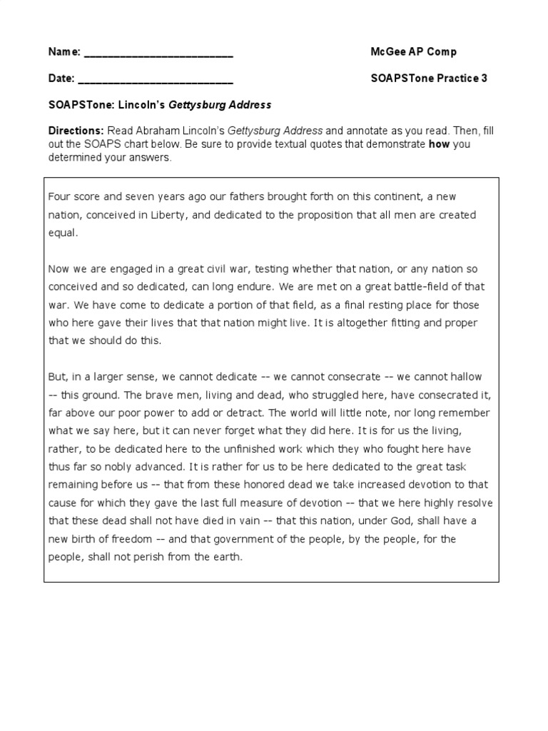 Soapstone Practice 3 Gettysburg 2 PDF Abraham Lincoln