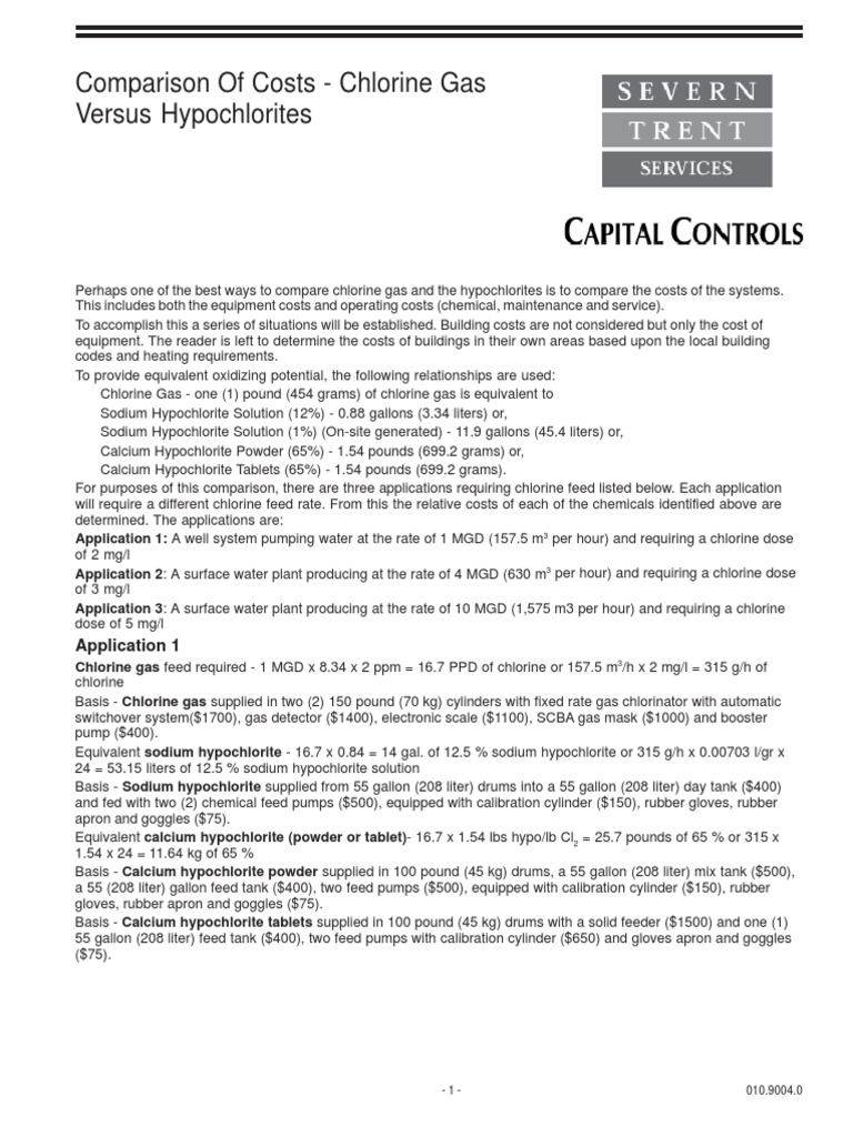 Comparison of Costs Chlorine Gas Versus Hypochlorites Application 1
