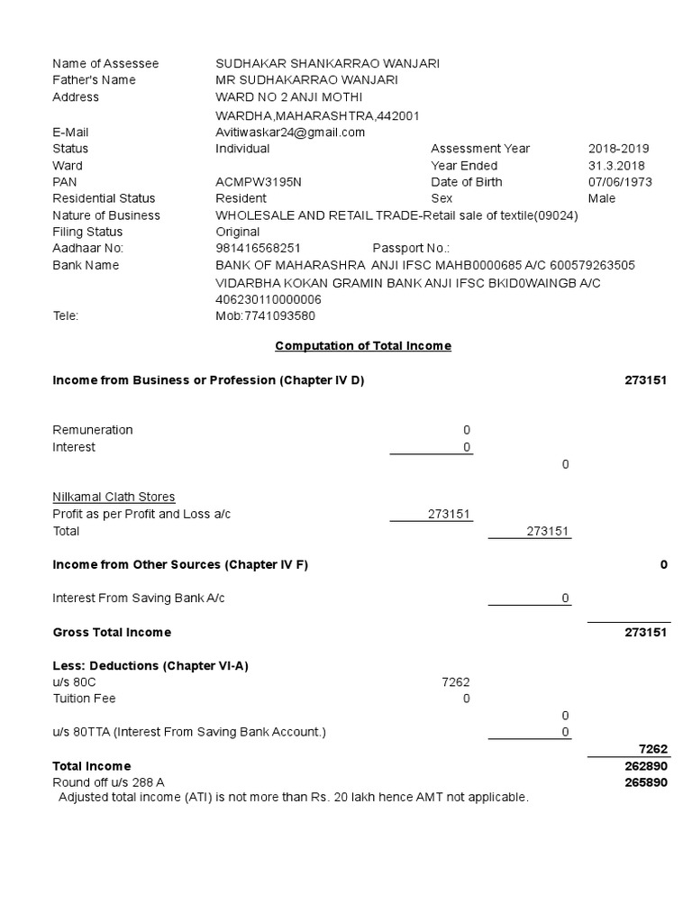 Computation of Total Income Income From Business or Profession (Chapter ...