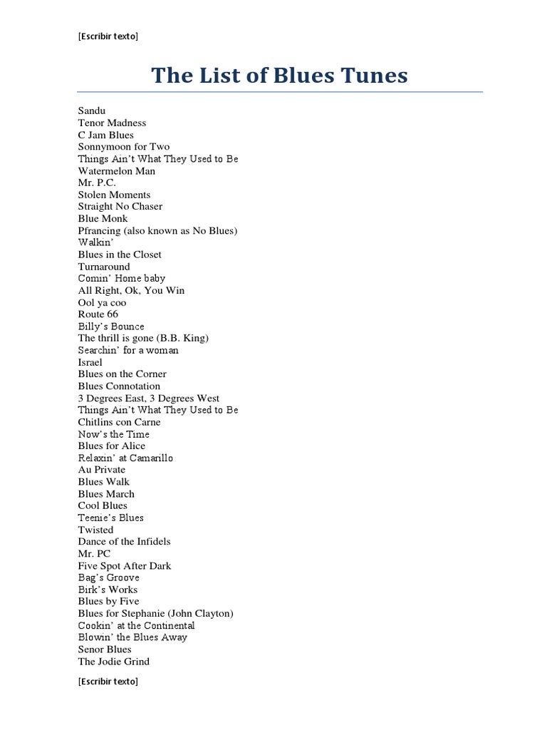 Essential Blues Tunes List