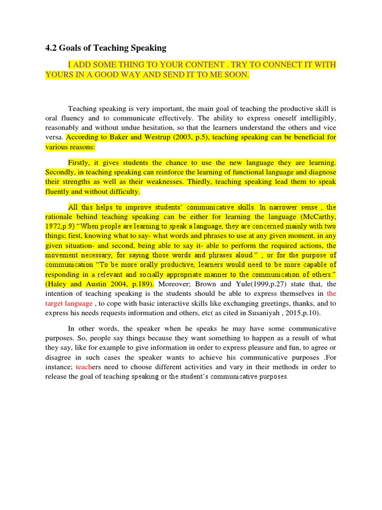 Goals of Teaching Speaking Skills | PDF | Fluency | Learning