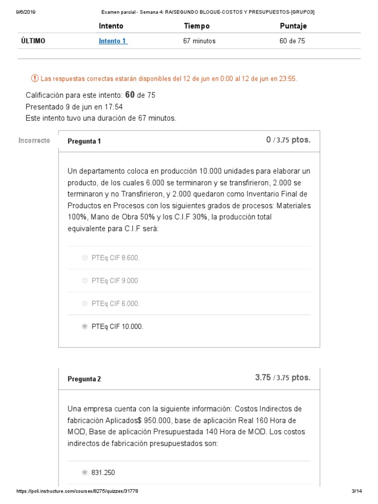 Examen Parcial Semana 4 Segundo Bloque Costos y Presupuestos Ea | PDF ...