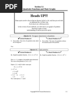 Heads UP!!!: Section 3.1 Quadratic Functions and Their Graphs