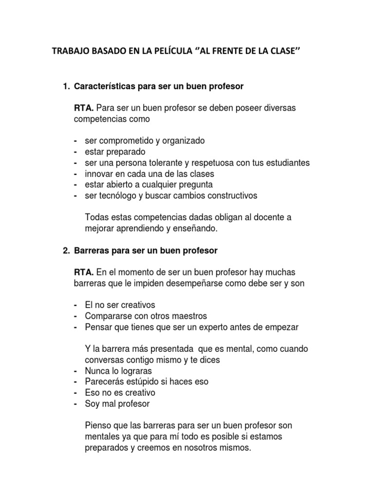 Trabajo Basado en La Película 'Al Frente de La Clase''