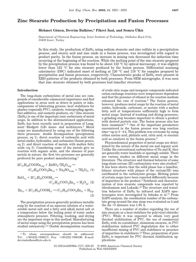 Zinc Stearate Production by Precipitatio PDF PDF Zinc Oxide
