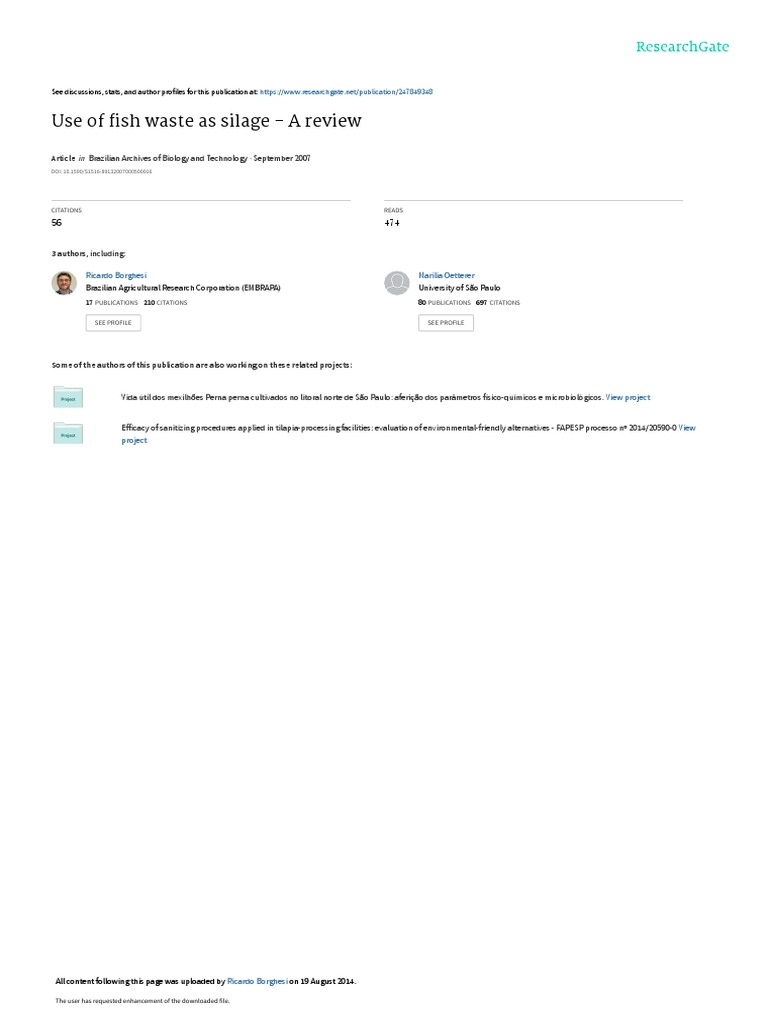 Use of Fish Waste As Silage A Review PDF Fish Oil Aquaculture