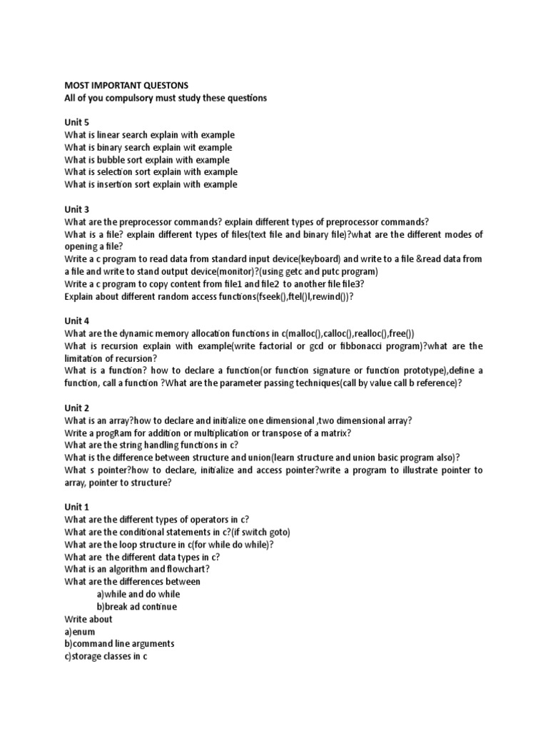 Pps Most Impotant Questions | PDF | Computers