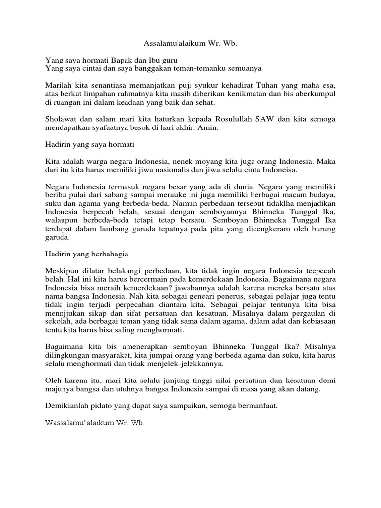 Contoh Pidato Tentang Bhinneka Tunggal Ika (Singkat) PDF