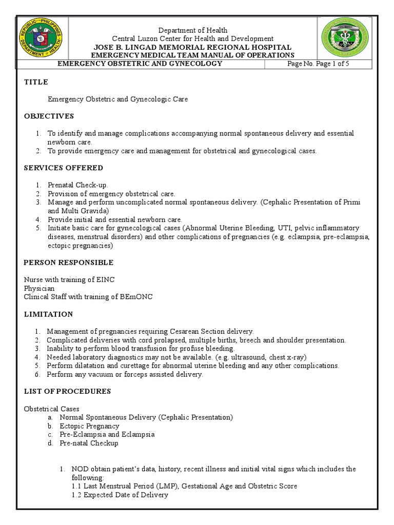 Sop Obgyn Docx Childbirth Obstetrics