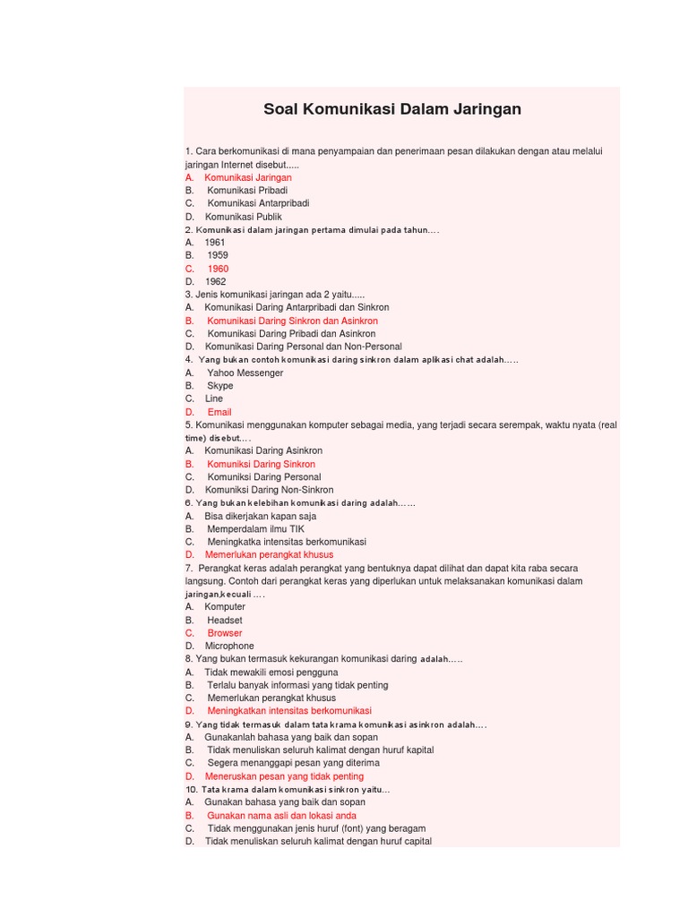 Soal Komunikasi Dalam Jaringan