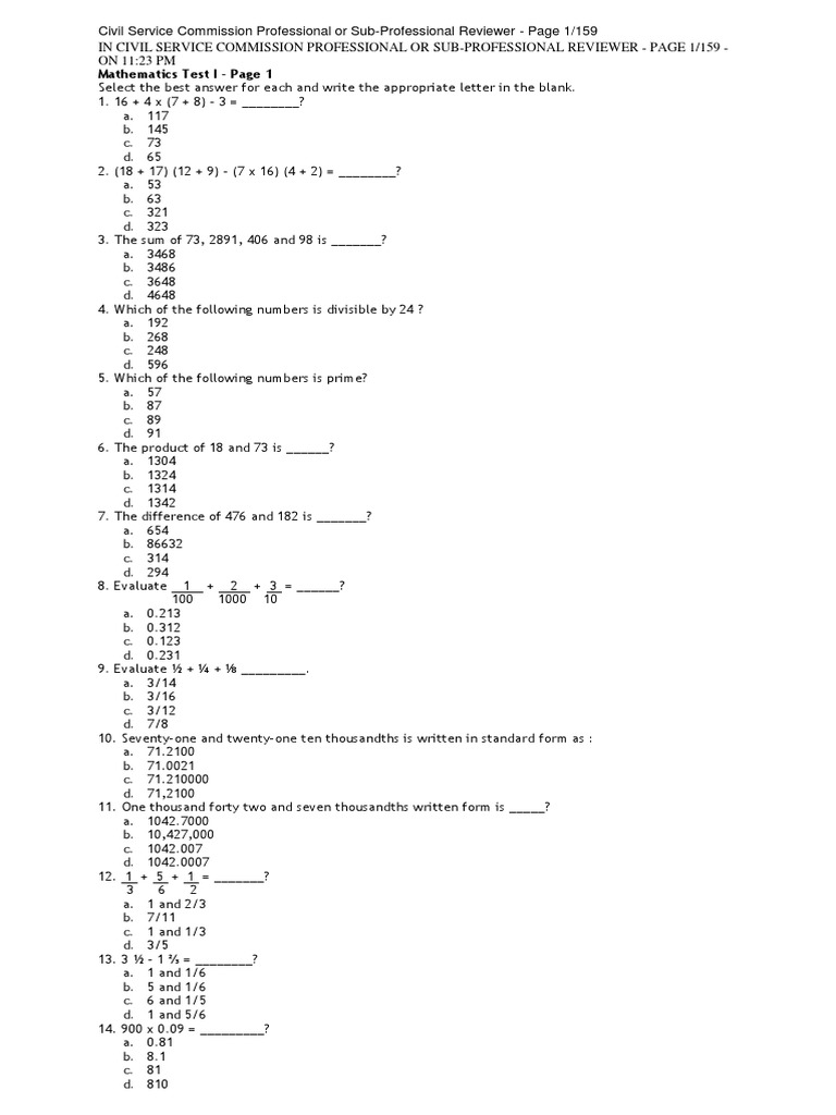 Civil Service Exam Math Reviewer | PDF | Area | Teaching Mathematics