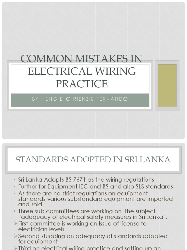 Common Mistakes in Electrical Wiring Practice By Engd G