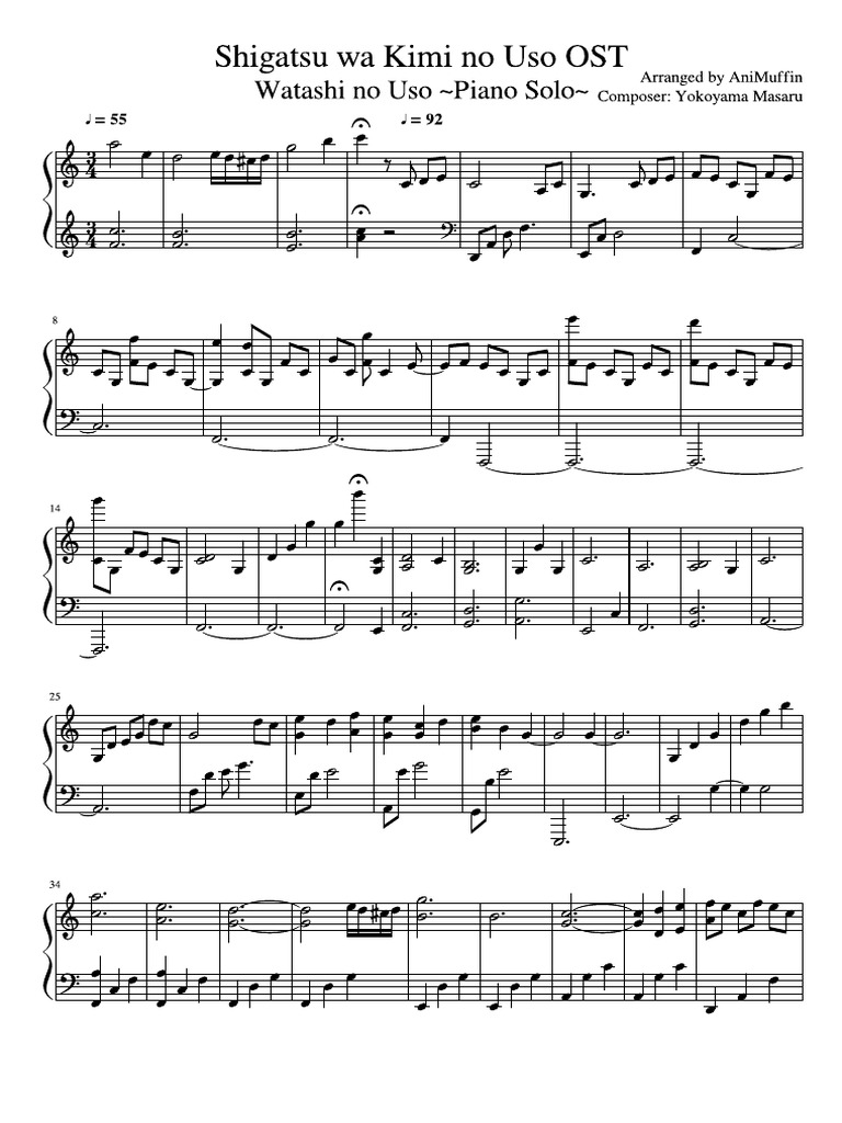 Friend A ~ Piano Solo(Shigatsu Wa Kimi No Uso) Sheet music for