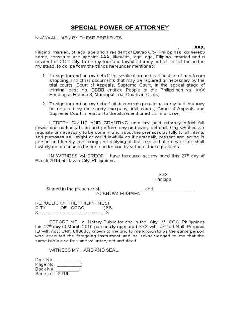 Special Power of Attorney | PDF