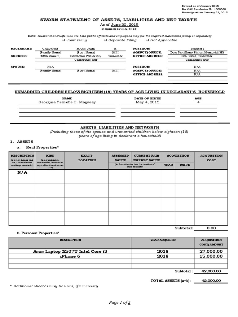 SALN Form 2017 Downloadable Word and | Identity Document | Government