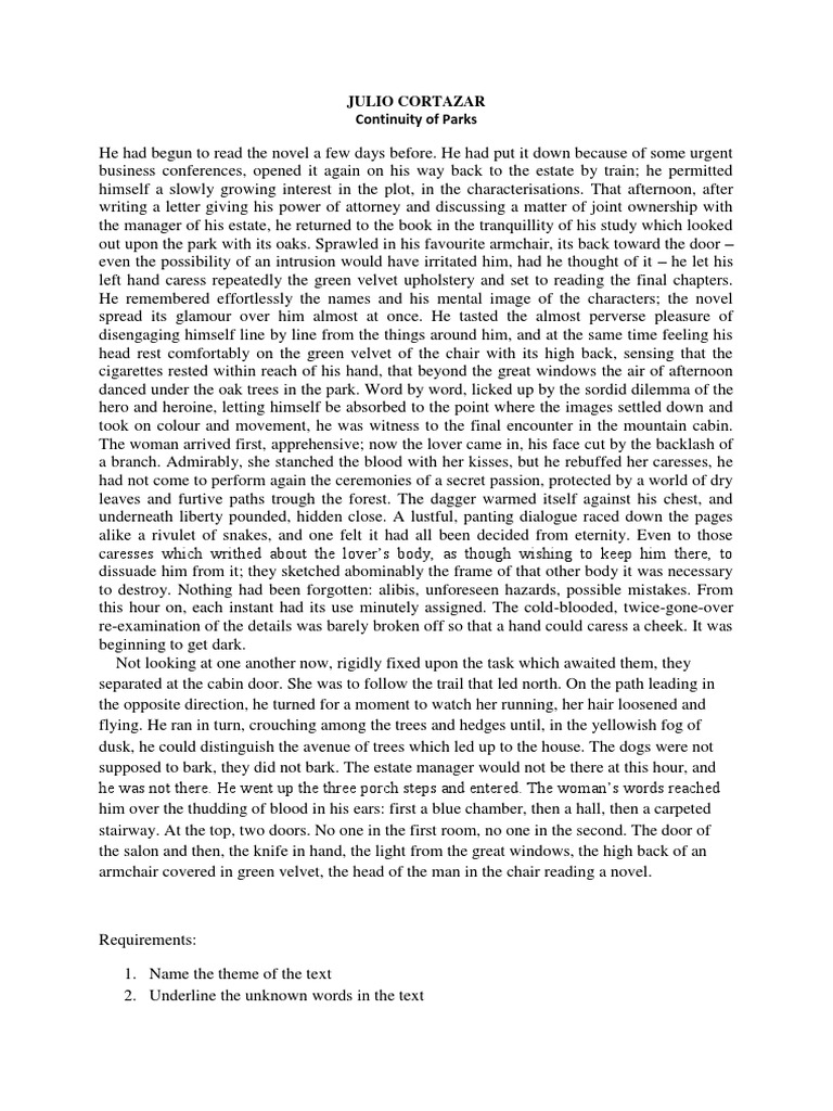 Julio Cortazar Continuity of Parks PDF