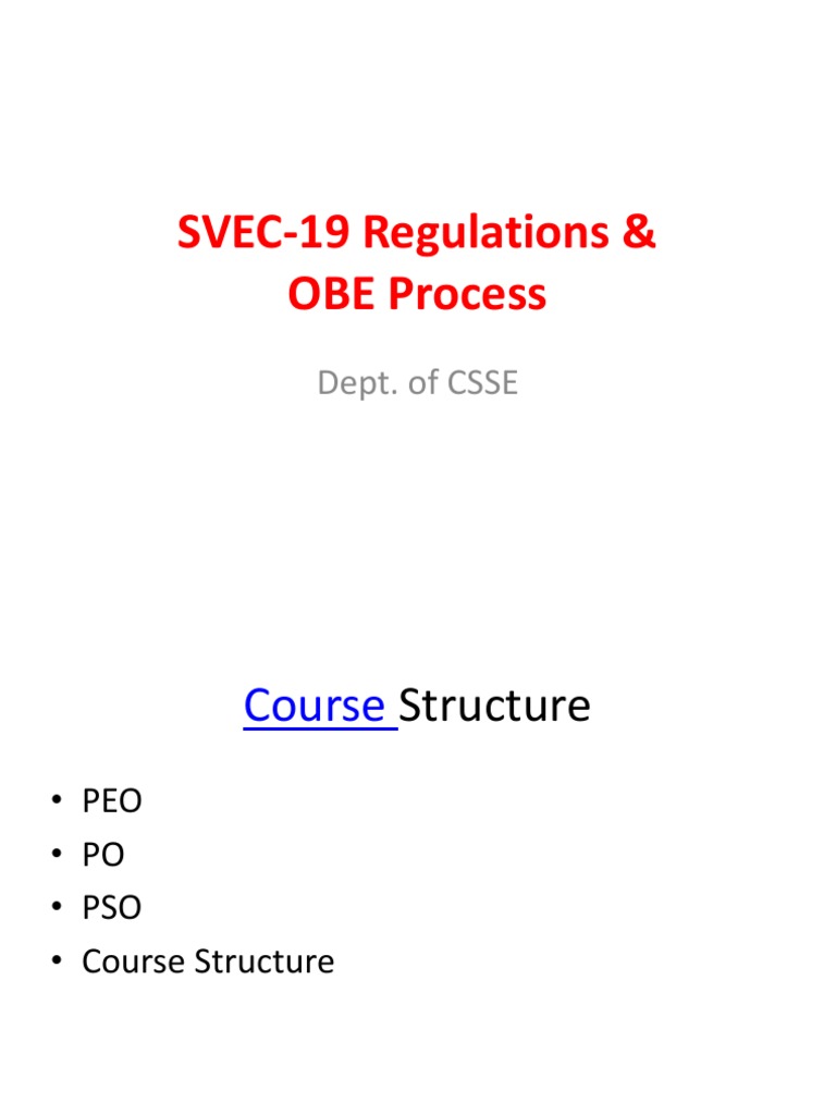 SVEC-19 Regulations & OBE Process: Dept. of CSSE | PDF | Engineering ...