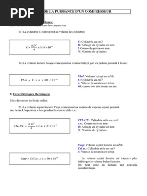 11 Les Calculs de La Puissance D - Un Compresseur PDF | PDF | Puissance  (physique)