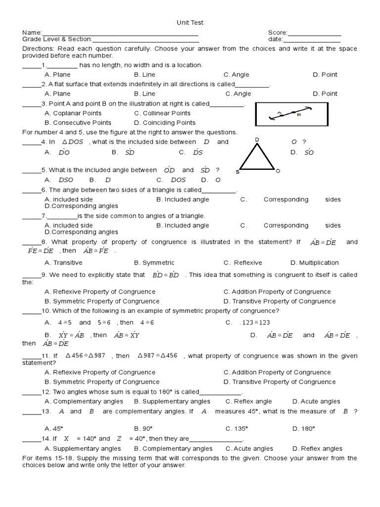 Unit Test | PDF | Triangle | Euclidean Plane Geometry