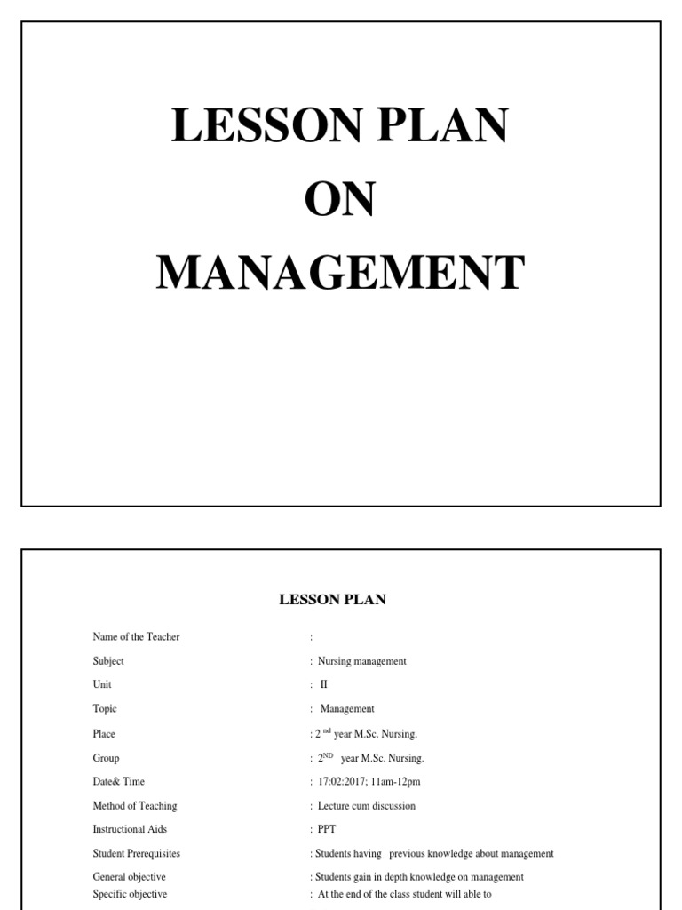 Lesson Plan ON Management | PDF | Lesson Plan | Teachers
