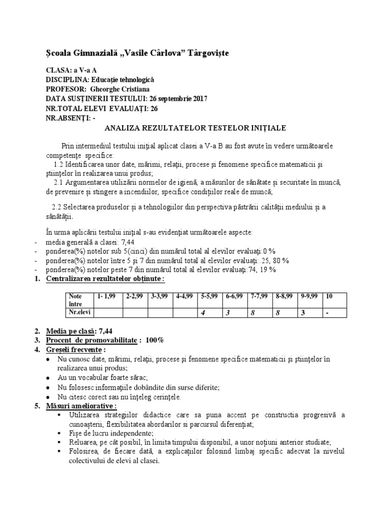 Analiza Test Initial VC | PDF