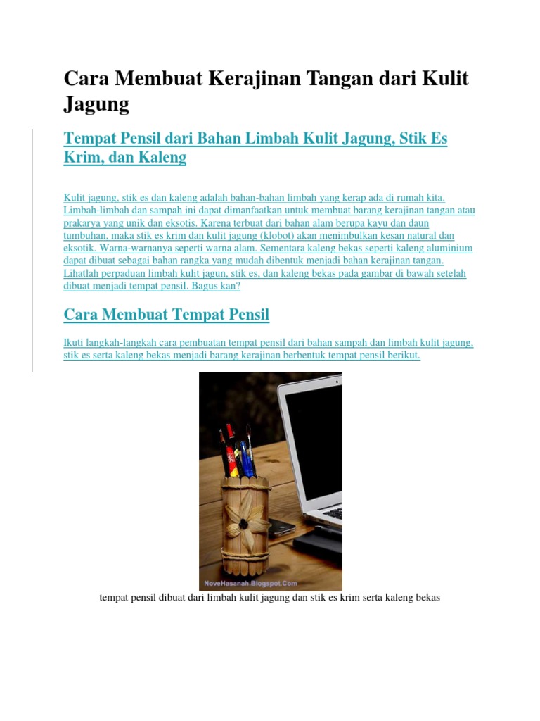 Cara Membuat Kerajinan Tangan Dari Kulit Jagung