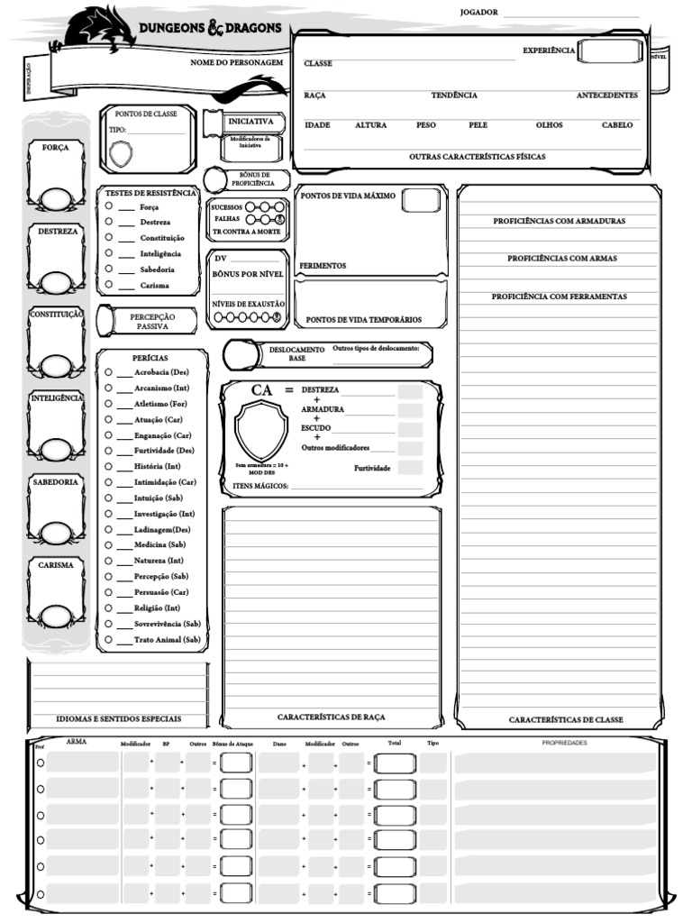 D&D 5E Ficha PDF Lazer Esportes