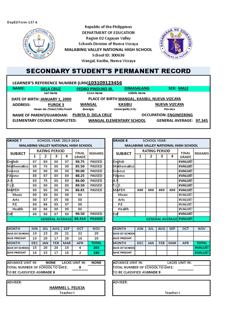 DepEd Form 137-A Overview | PDF | Learning | Behavior Modification