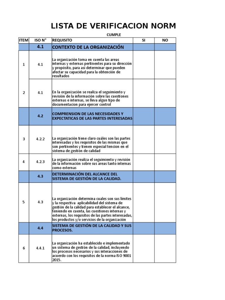 Lista de Verificación ISO 9001:2015 | PDF | Gestión de la calidad ...