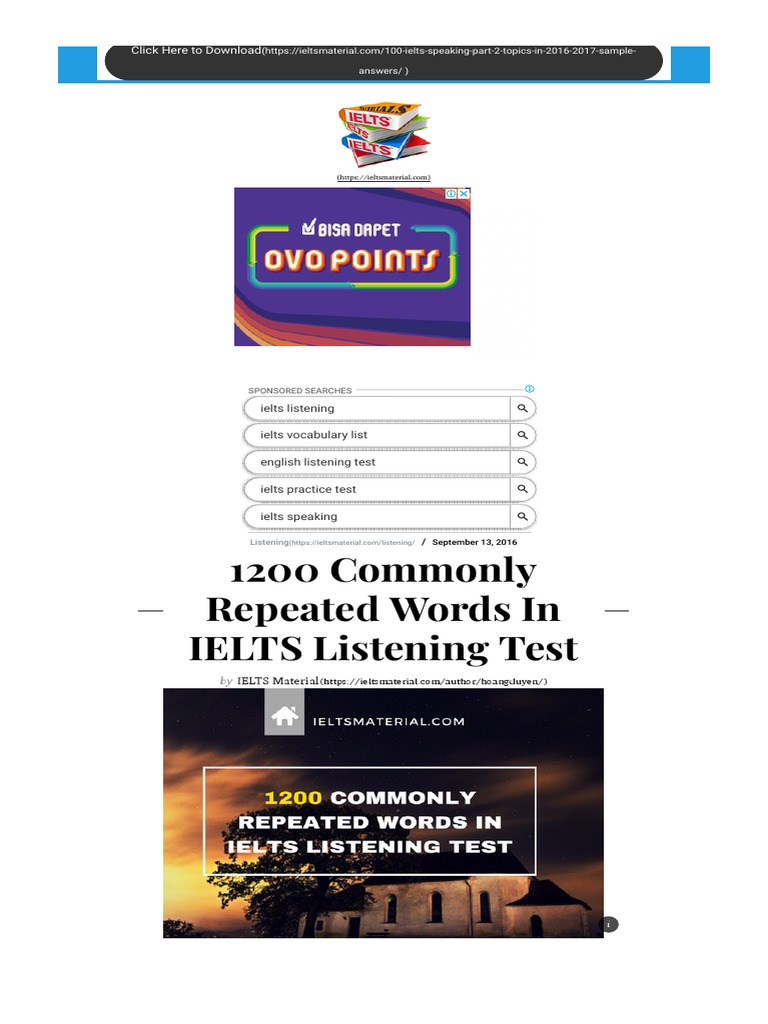 1200 Commonly Repeated Words In The IELTS Listening Test 