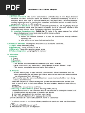 Daily Lesson Plan in Grade 9 English