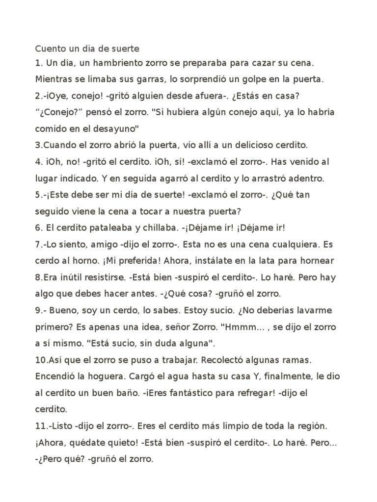 Cuento Mi Dia de Suerte PDF Agitación Violencia