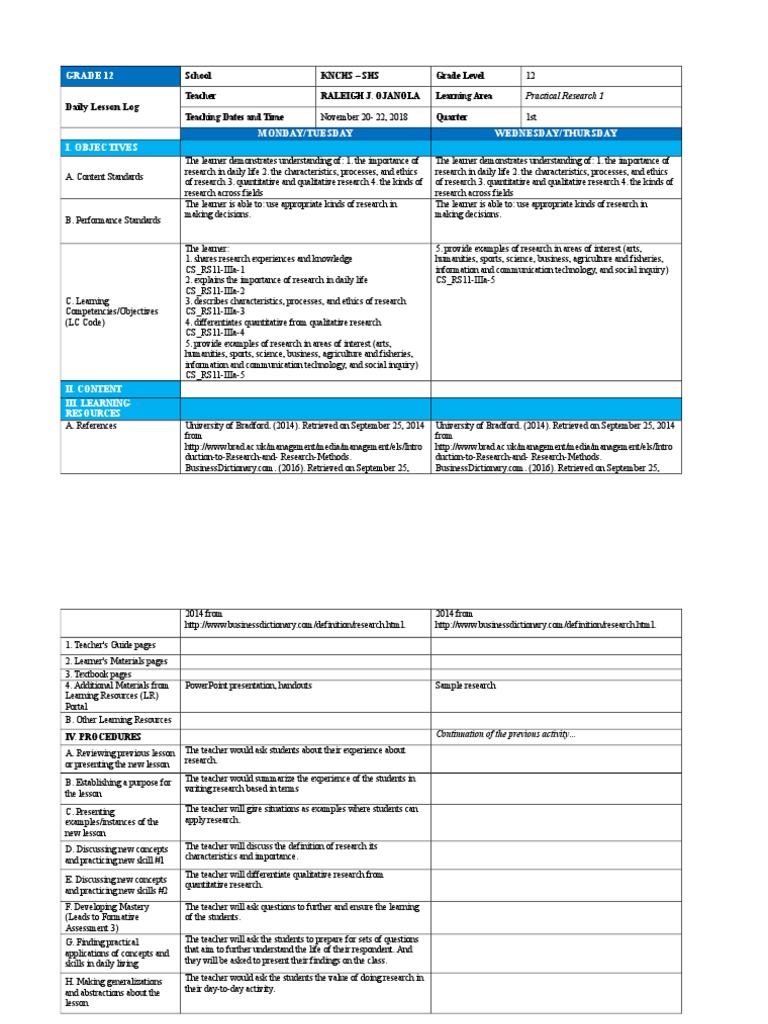 Grade 12 Practical Research Lesson Plan | PDF | Educational Technology ...