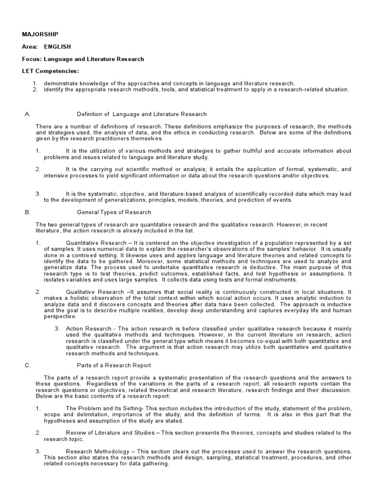 Language and Literature Research Overview | PDF | Sampling (Statistics ...