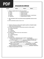Avaliação de Ciências - 2- 2019