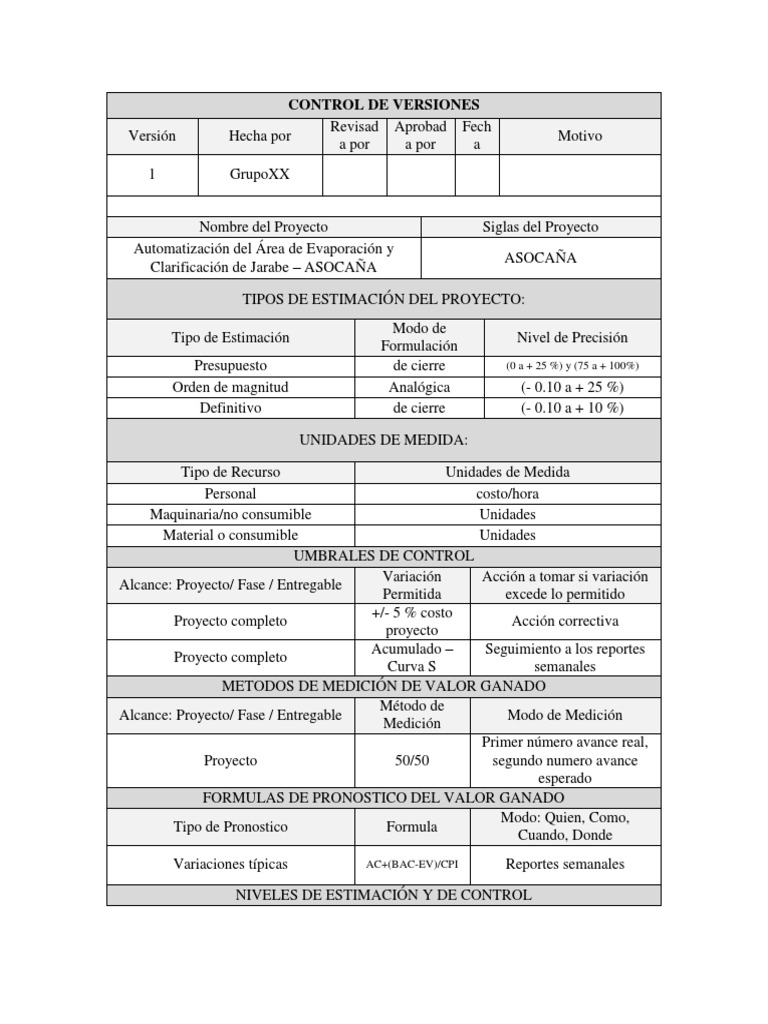 Control de Costos en Proyectos ASOCAÑA | PDF | Presupuesto | Planificación