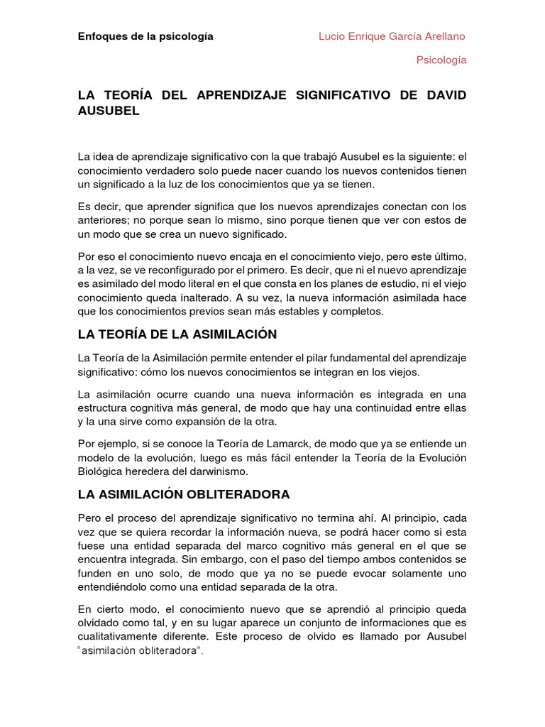 Teoría del Aprendizaje Significativo de Ausubel | PDF | Aprendizaje ...