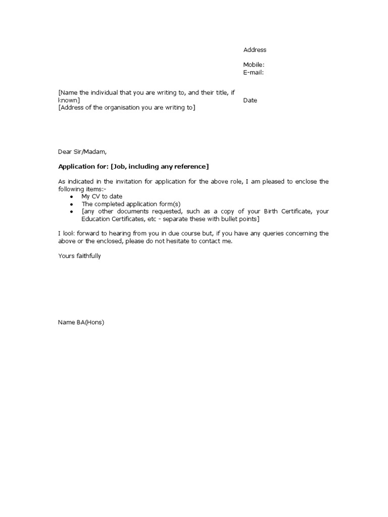 Job Application Cover Letter Template | PDF