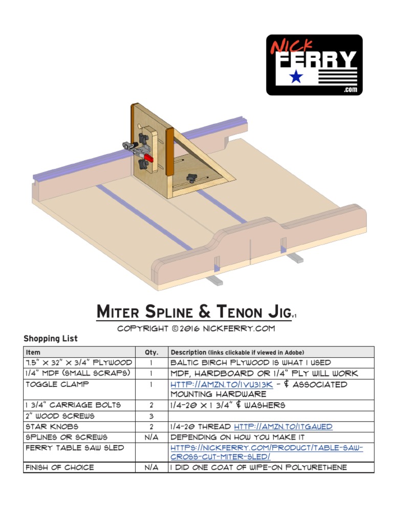 Miter Spline Tenon Jig PDF | PDF | Plywood | Screw