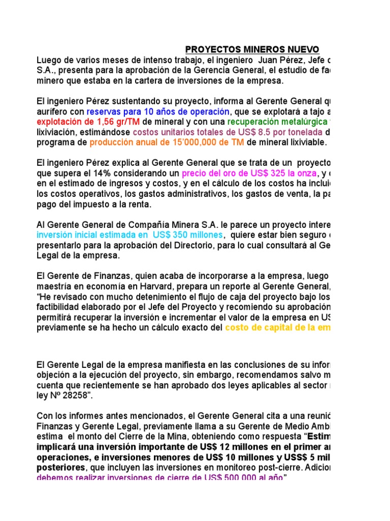 Estudio de Viabilidad Proyecto Minero | PDF | Minería | Economias