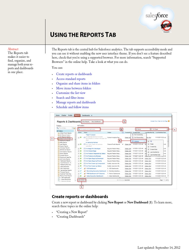 Salesforce Reports Tab Guide | PDF | Comma Separated Values | Tab (Gui)