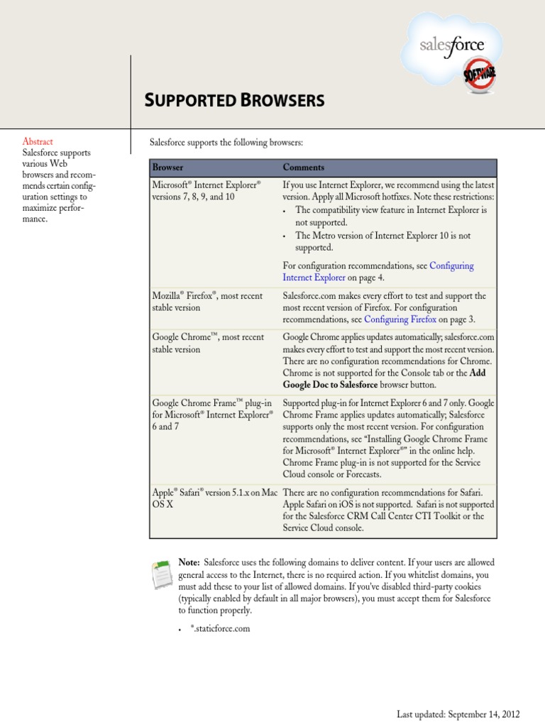 Salesforce Supported Browsers Cheatsheet | PDF | Http Cookie | Internet ...