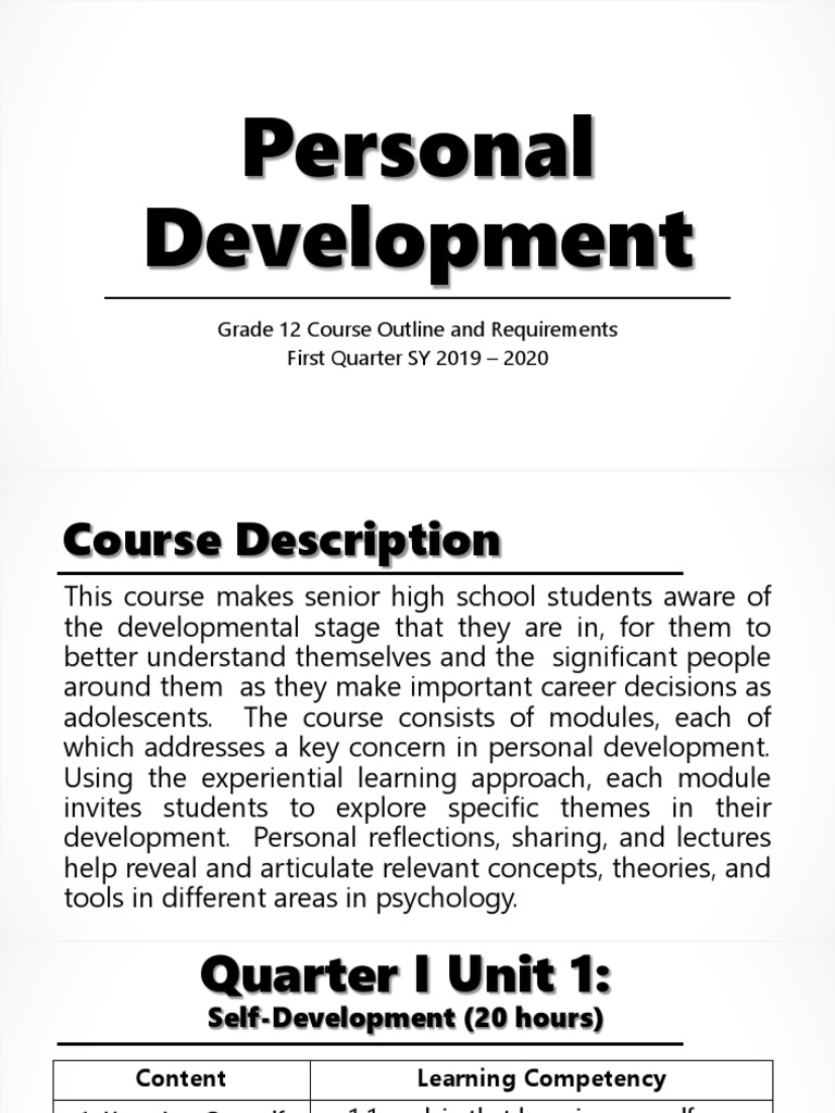 Personal Development Intro | PDF | Developmental Psychology | Adolescence