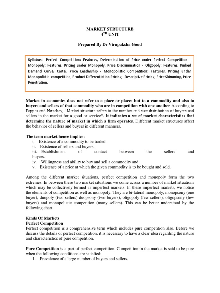 Overview of Market Structures in Economics | PDF | Supply And Demand ...
