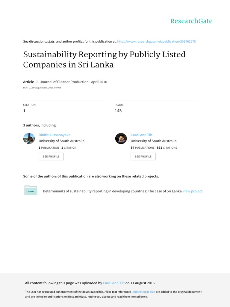 Sustainability Reporting in Sri Lanka | PDF | Sustainability ...
